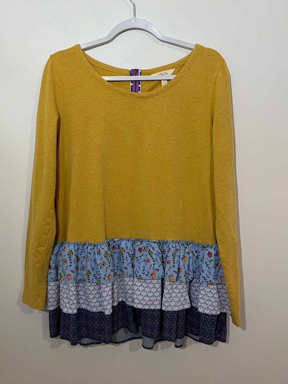 Women Mustard Long-Sleeve Tiered Hem shirt/tunic. Matilda Jane